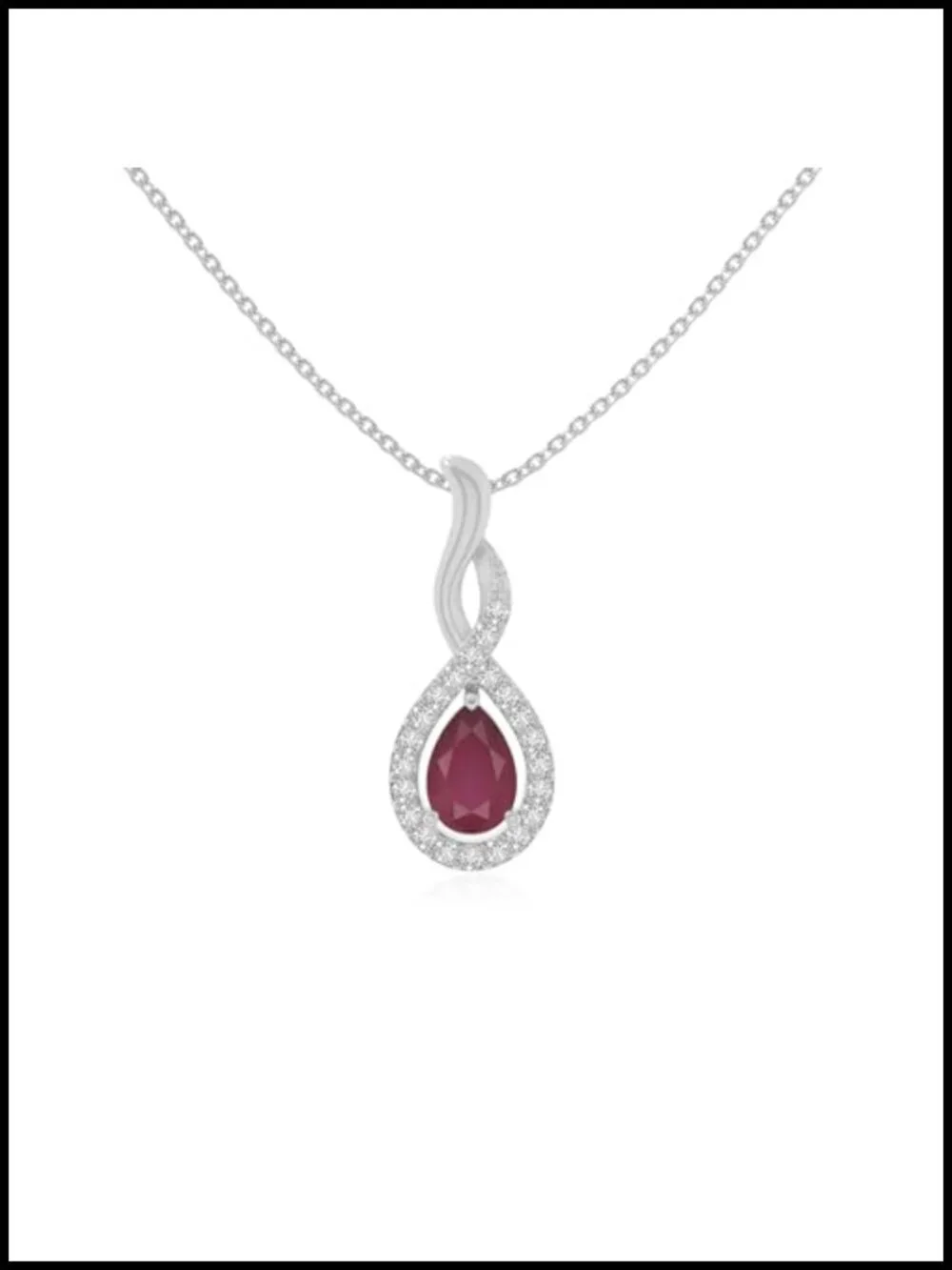 Sterling Silver Ruby Moissanite Infinity Pear Pendant Necklace